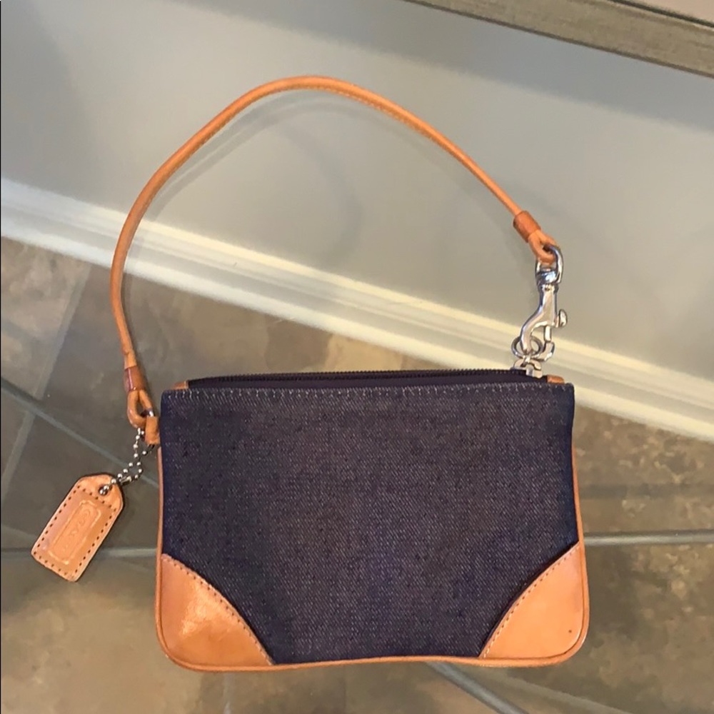 COACH- denim & tan leather wristlets